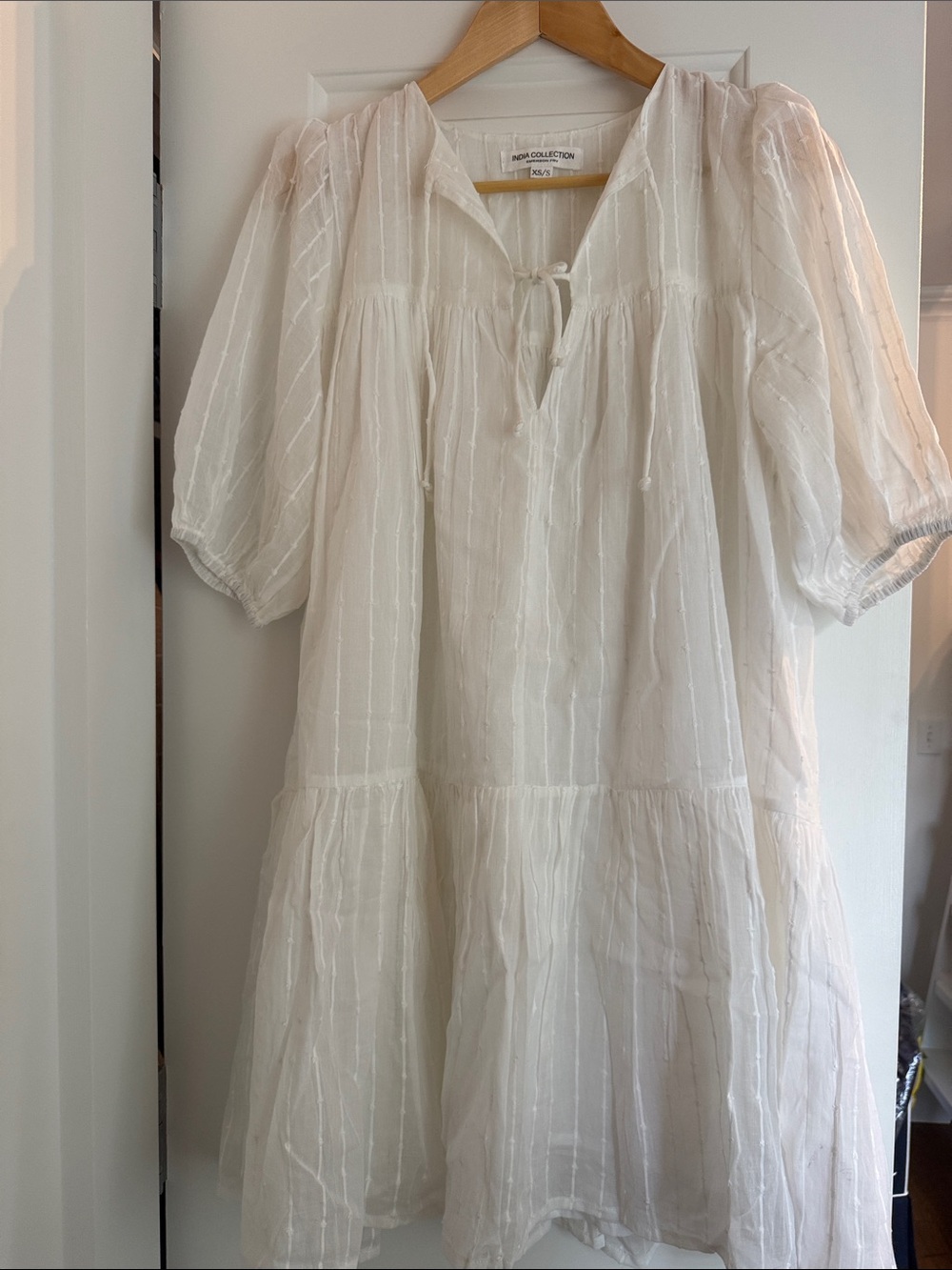 Emerson Fry Ivory Textured Tie-Front Peasant short dress: beach cover up